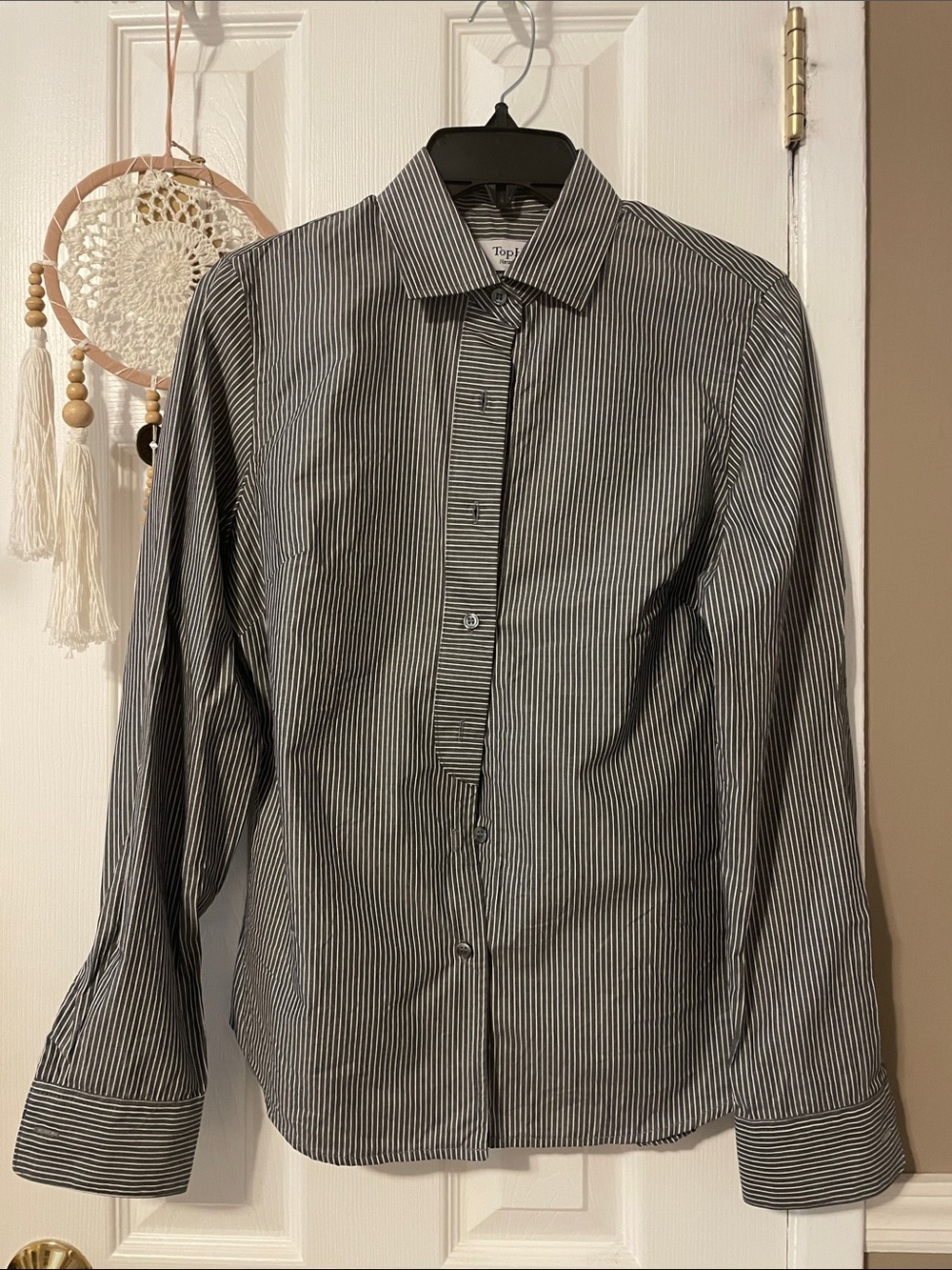 Women’s charcoal/Black and White Pinstripe Button-Down Shirt